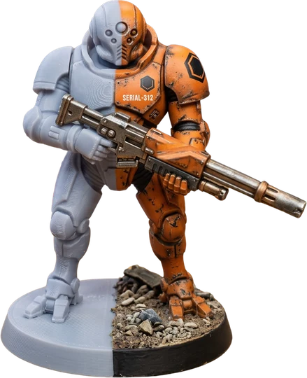 Sci-Fi-Soldaten-Miniatur, halb roher Druck, halb bemalt